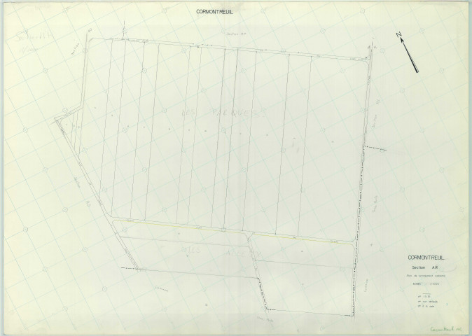 Cormontreuil (51172). Section AR échelle 1/1000, plan remanié pour 1985, plan régulier de qualité P4 (papier armé).