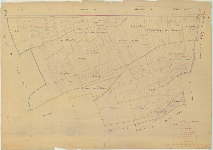 Auve (51027). Section E1 échelle 1/2500, plan révisé pour 1934, plan non régulier (papier)