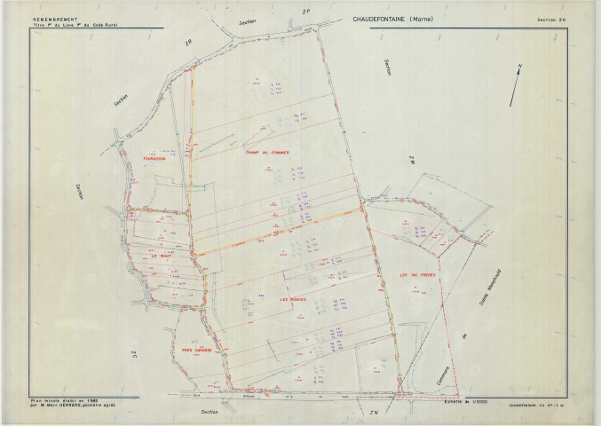 Chaudefontaine (51139). Section ZO échelle 1/2000, plan remembré pour 1983, plan régulier (calque)