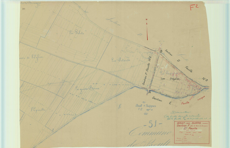 Boult-sur-Suippe (51074). Section F2 échelle 1/2500, plan mis à jour pour 1934, plan non régulier (papier).