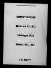 Montgenost. Décès, mariages an XI-1862