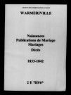 Warmeriville. Naissances, publications de mariage, mariages, décès 1833-1842