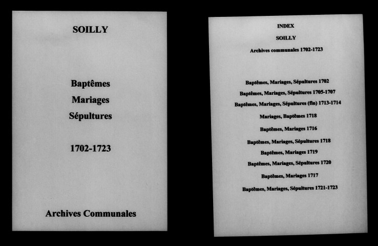 Soilly. Baptêmes, mariages, sépultures 1702-1723