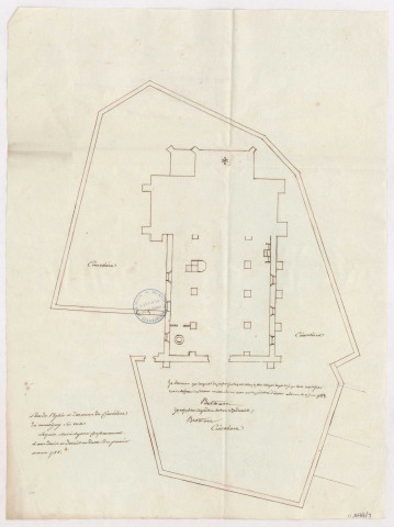 Plan de l'église et des murs de cimetiére de Montigny sur Vesle, 1788.