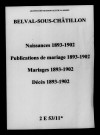 Belval-sous-Châtillon. Naissances, publications de mariage, mariages, décès 1893-1902