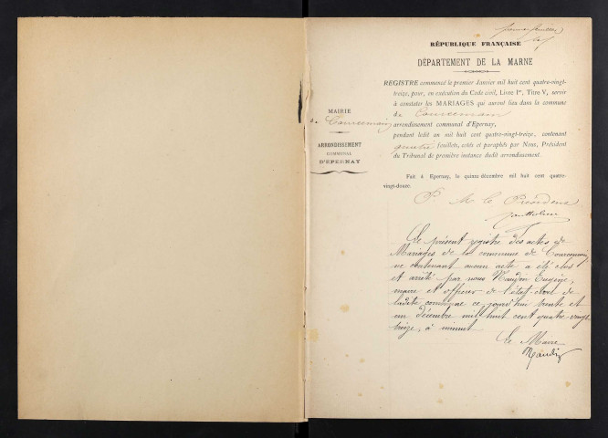 Courcemain. Mariages 1893-1929