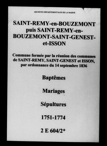 Saint-Remy-en-Bouzemont. Baptêmes, mariages, sépultures 1751-1774