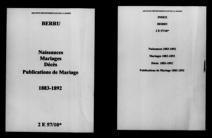 Berru. Naissances, mariages, décès, publications de mariage 1883-1892