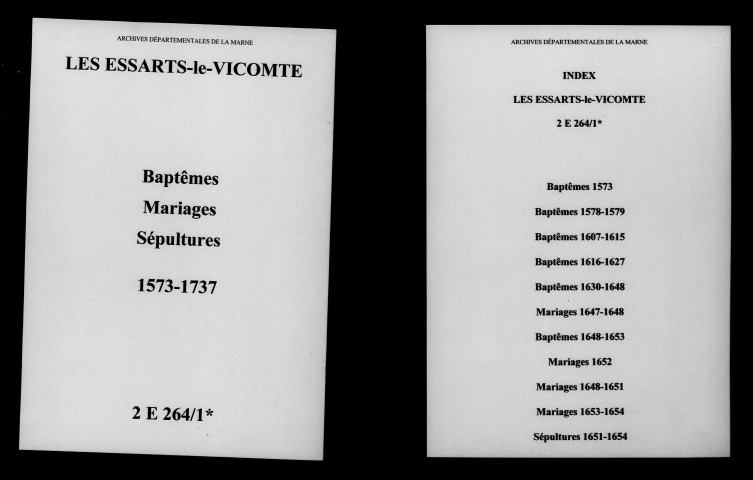 Essarts-le-Vicomte (Les). Baptêmes, mariages, sépultures 1573-1737