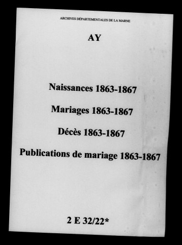 Ay. Naissances, mariages, décès, publications de mariage 1863-1867