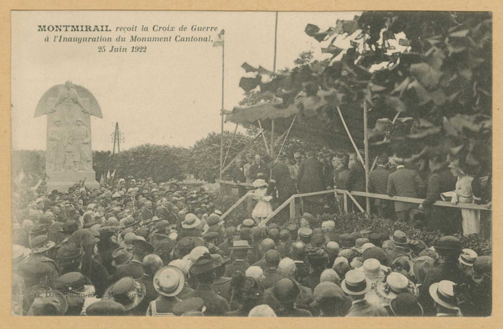 MONTMIRAIL. Montmirail reçoit la Croix de guerre de l'inauguration du monument cantonal, 25 juin 1922Montmirail : G. Dart photo-édit.