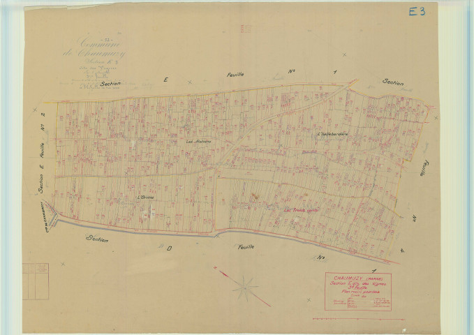 Chaumuzy (51140). Section E3 échelle 1/1000, plan mis à jour pour 1944, plan non régulier (papier).