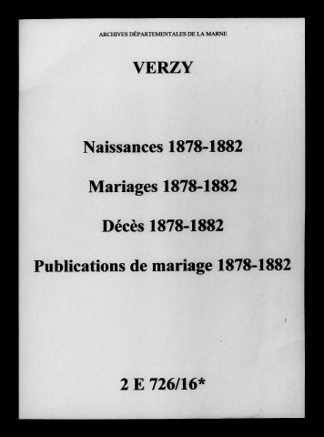 Verzy. Naissances, mariages, décès, publications de mariage 1878-1882