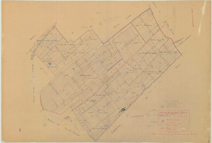 Faux-Vésigneul (51244). Vésigneul-sur-Coole (51615). Section E échelle 1/2500, plan mis à jour pour 1936, plan non régulier (papier)