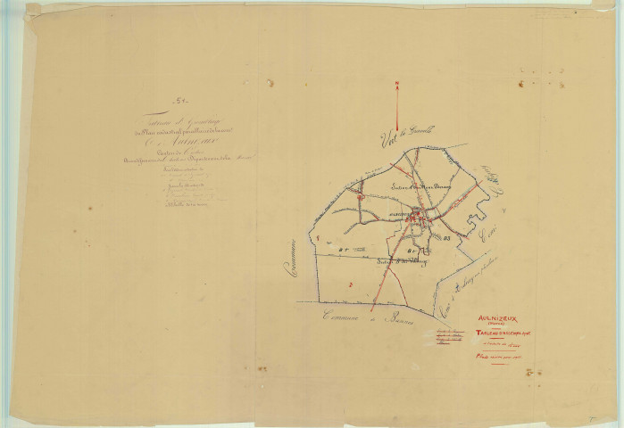 Val-des-Marais (51158). Aulnizeux (51024). Tableau d'assemblage échelle 1/10000, plan mis à jour pour 1933, plan non régulier (papier)