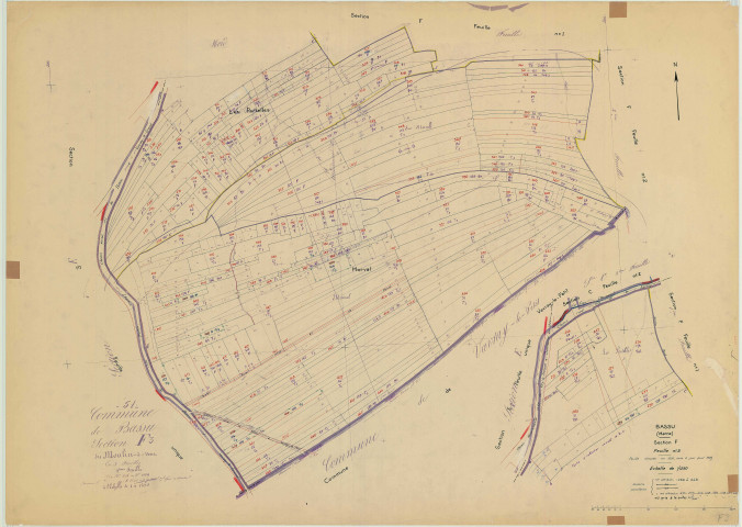 Bassu (51039). Section F3 échelle 1/1250, plan mis à jour pour 1959, plan non régulier (papier)